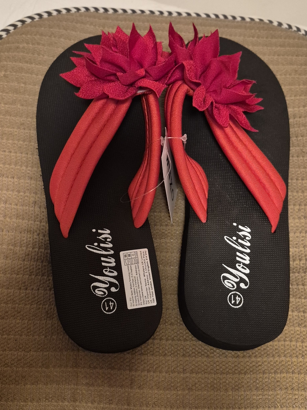 Women's Red Flower Flip Flops